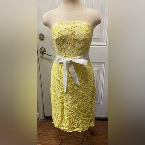 Lilly Pulitzer Yellow Lace Midi Dress with White Bow 4 *** Read Description